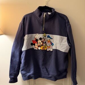 Disney Parks Navy seersucker embroidered half zip